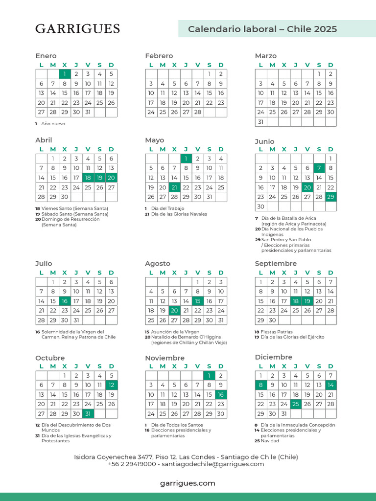 Calendario Laboral Chile 2025 | PDF | Calendario