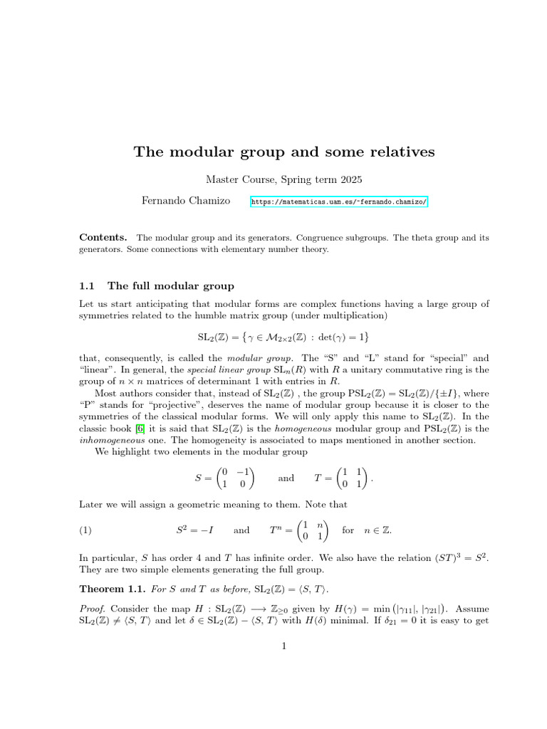 Modular Group and Congruence Subgroups | PDF | Group (Mathematics ...