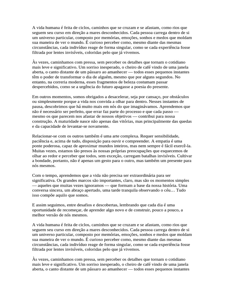 Reflexões sobre a Vida e Conexões Humanas | PDF | Experiência | Tempo