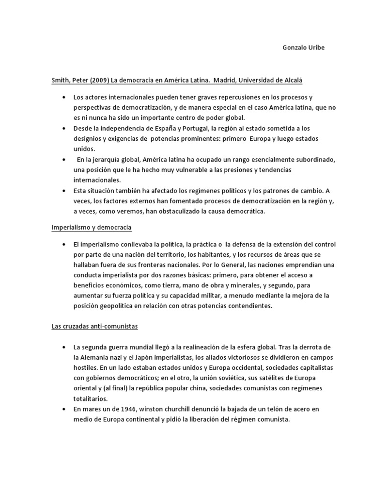Smith La Democracia en America Latina | PDF | Guerra Fría | Democracia