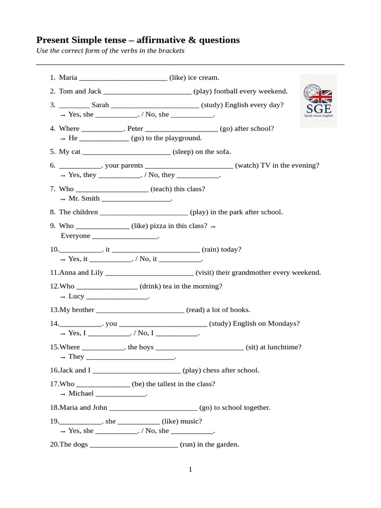 Present Simple Tense Exercises | PDF