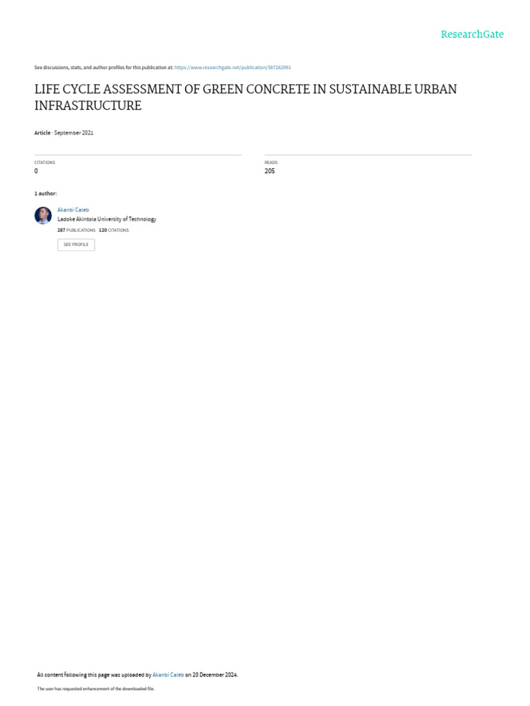 Lifecycle Assessment of Green Concrete in Sustainable Urban ...