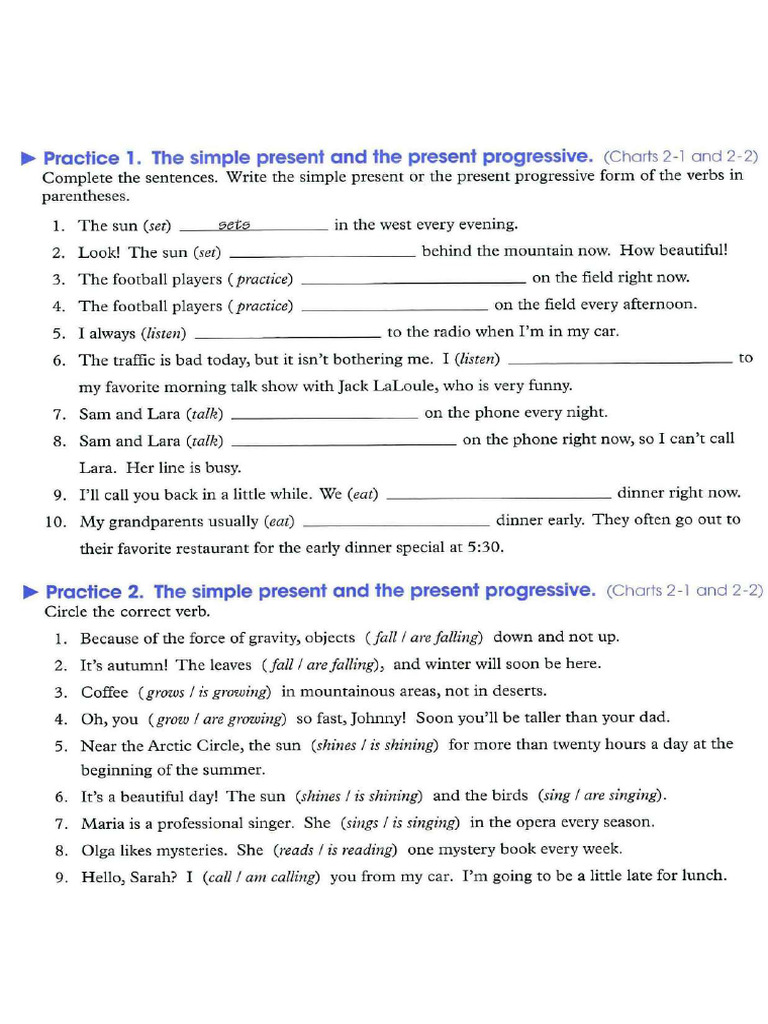 S +Present+and+Present+Continuous+Exercises | PDF