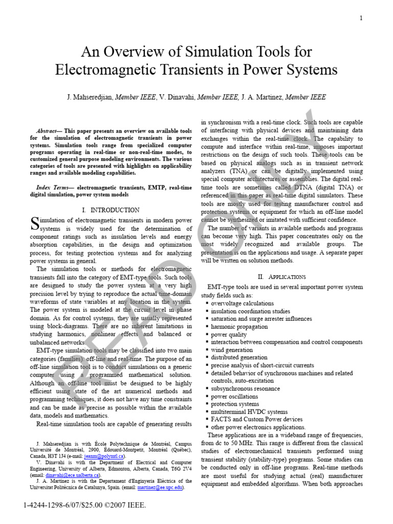 Electromagnetic Transient Simulation Tools | PDF | Simulation | Spice