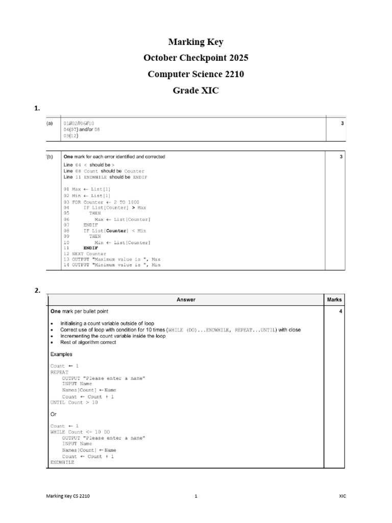 CS 2210 October 2025 Marking Key | PDF