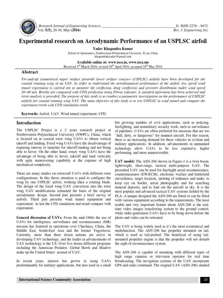 USPLSC Airfoil Performance in UAVs | PDF | Airfoil | Lift (Force)