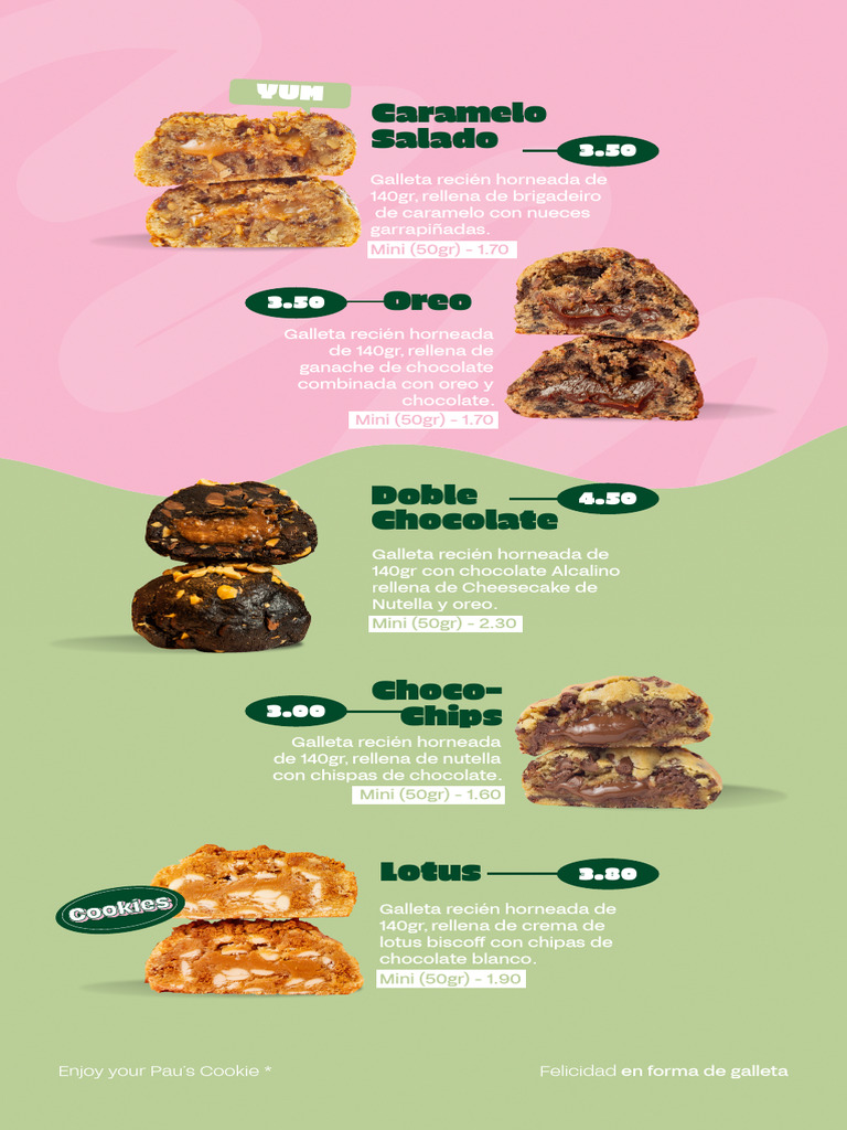 Paus Cookie Menu | PDF | Alimentos | Bocadillos