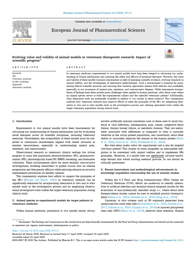 Evolving Value and Validity of Animal Models in Veterinary Therapeutic ...