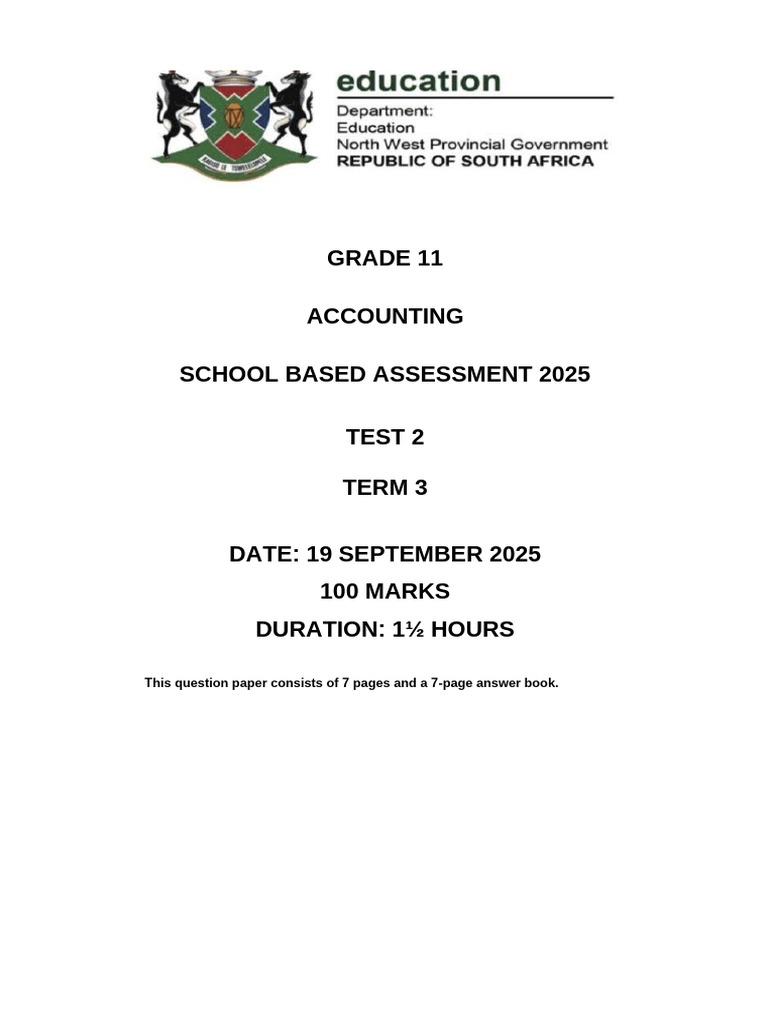 Grade 11 Accounting Test 2 2025 | PDF | Cost | Business