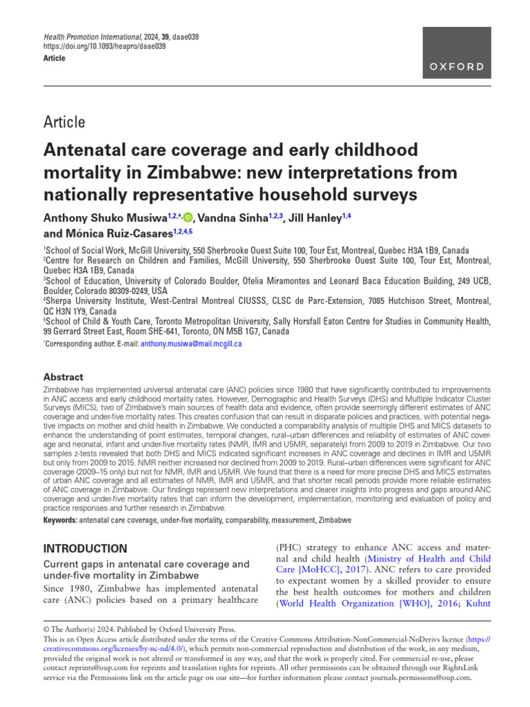 Antenatal Care Coverage and Early Childhood Mortal | PDF | Sampling ...