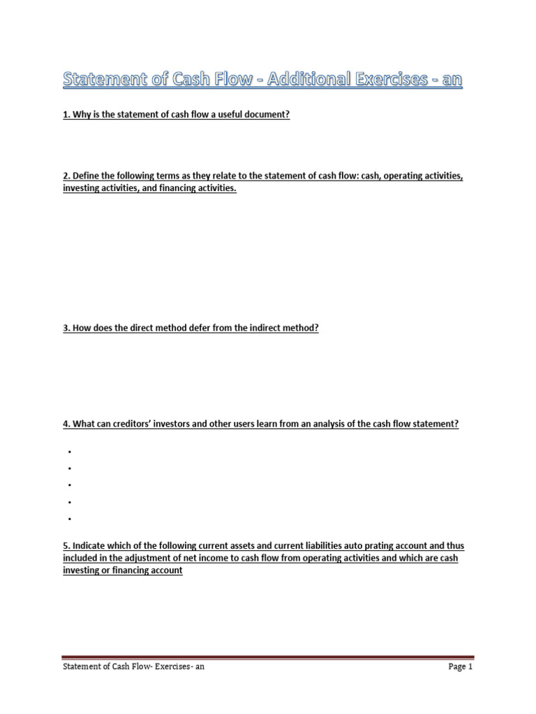 Cash Flow Statement Exercises Guide | PDF | Cash Flow Statement ...