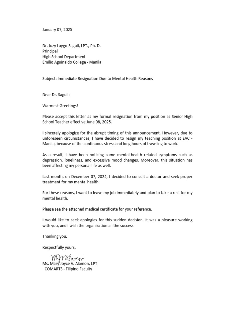 Resignation Letter With Signature | PDF
