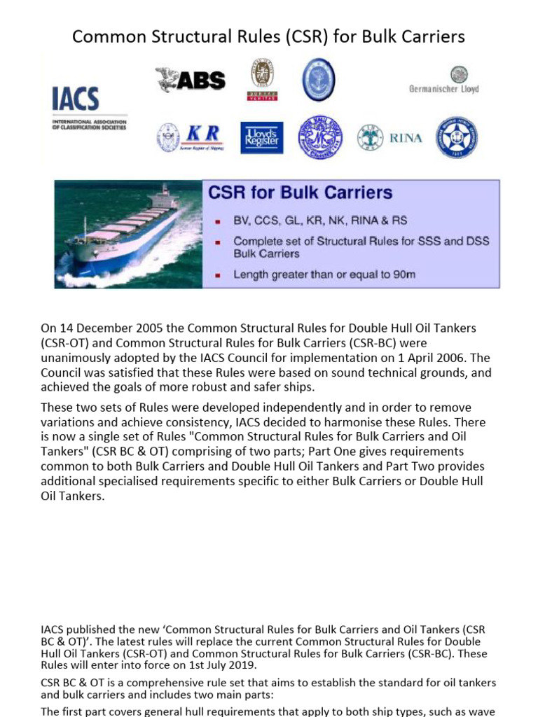 Common Structural Rules (CSR) for Bulk Carriers | PDF | Ships | Oil Tanker