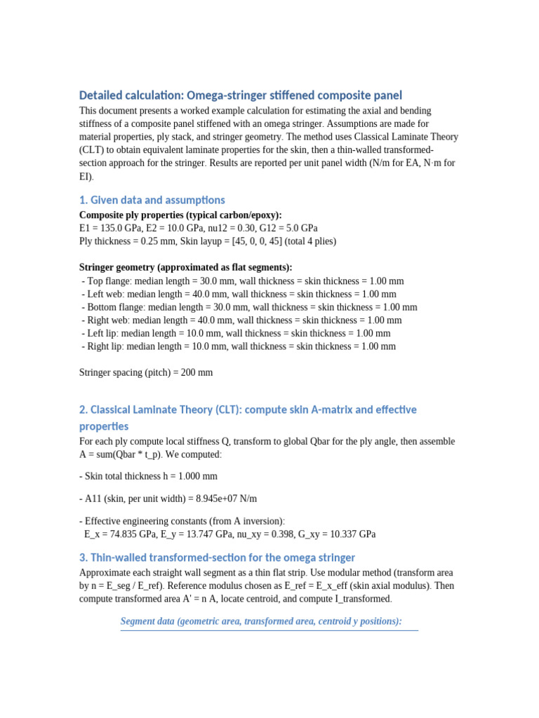Omega-Stringer Composite Panel Stiffness Calculation | PDF | Area ...