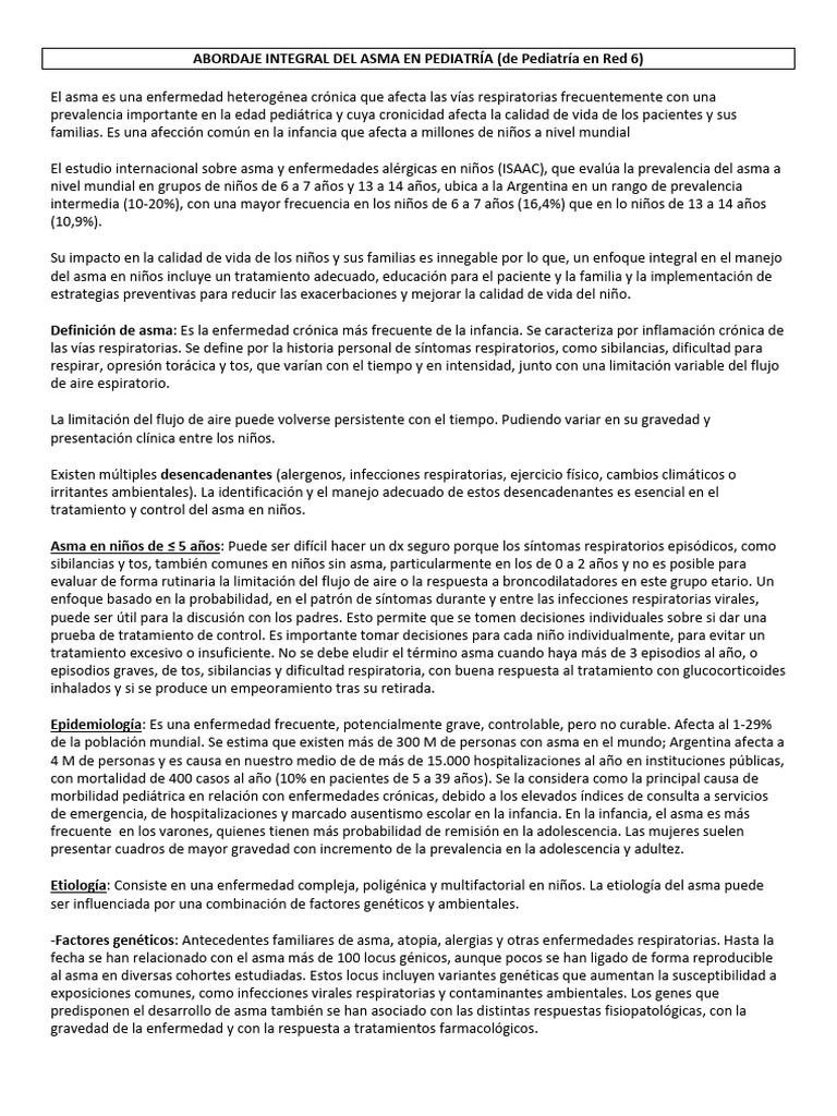 Abordaje Integral Del Asma En Pediatría Pdf Asma Alergia