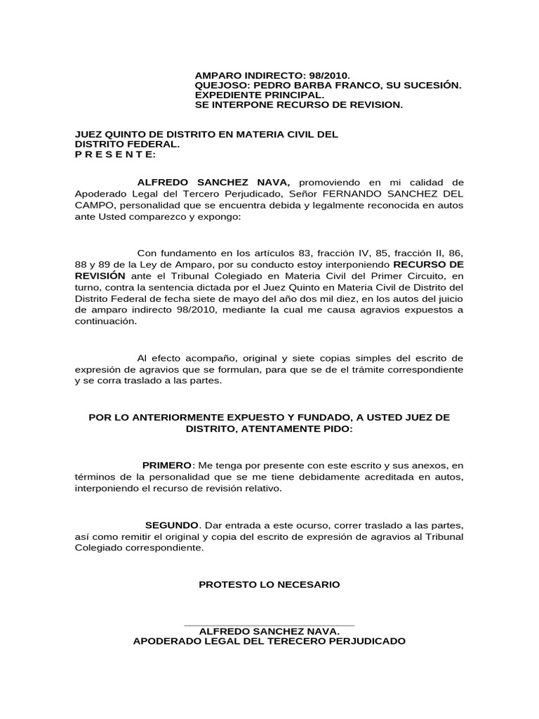 Recurso de Revisión en Amparo 98/2010 | PDF | Sentencia (ley) | Propiedad