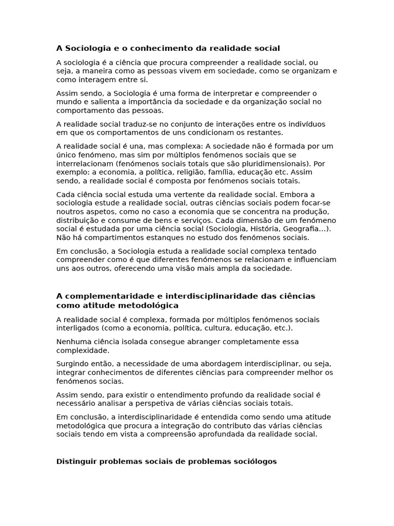 Compreendendo a Sociologia e sua Realidade | PDF | Sociologia ...