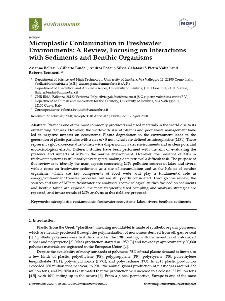 Microplastic Contamination in Freshwater Environments: A Review ...