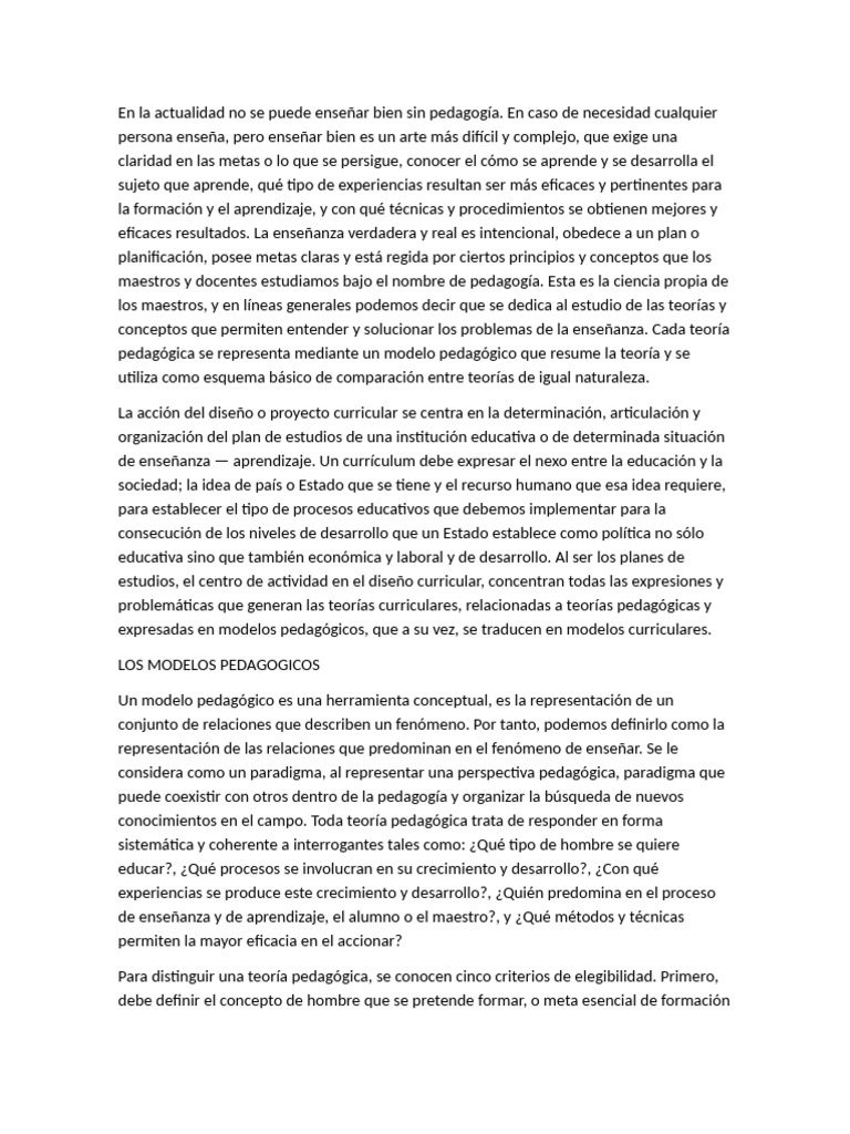 Modelos pedagógicos y diseño curricular | PDF | Plan de estudios ...