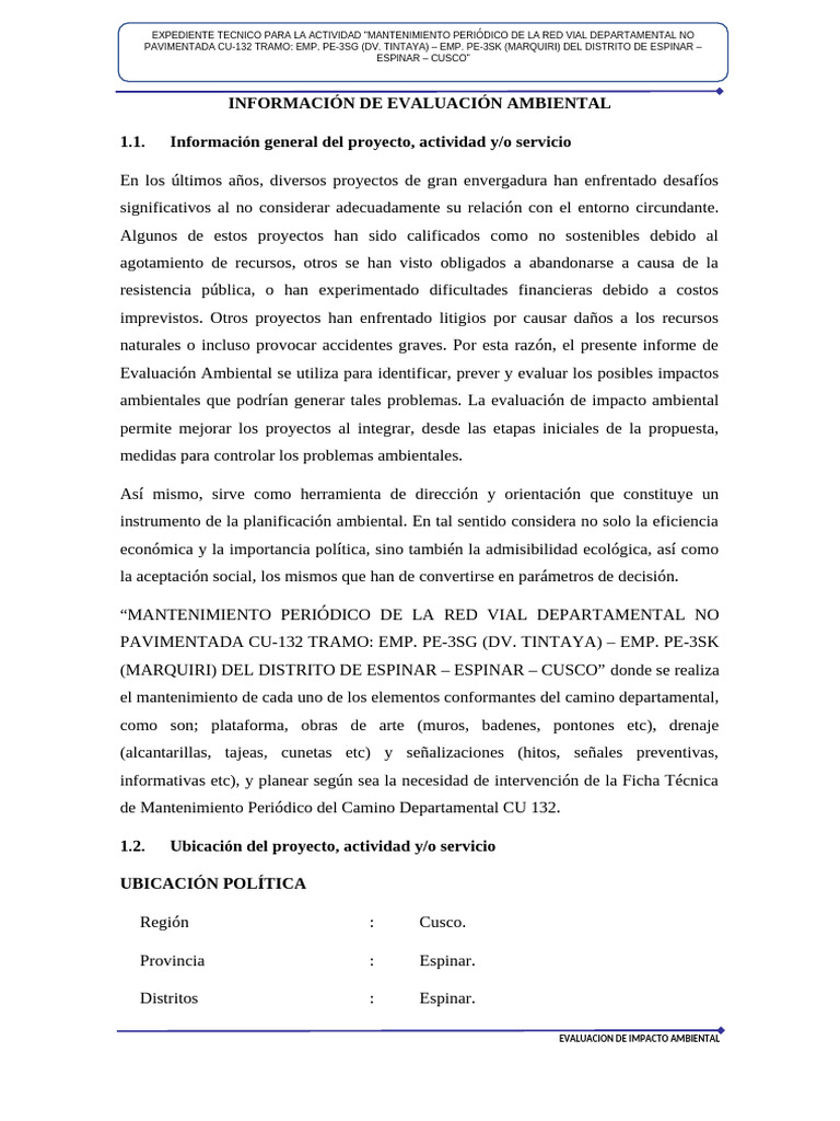 Evaluación de Impacto Ambiental Espinar | PDF | Entorno natural | Agua