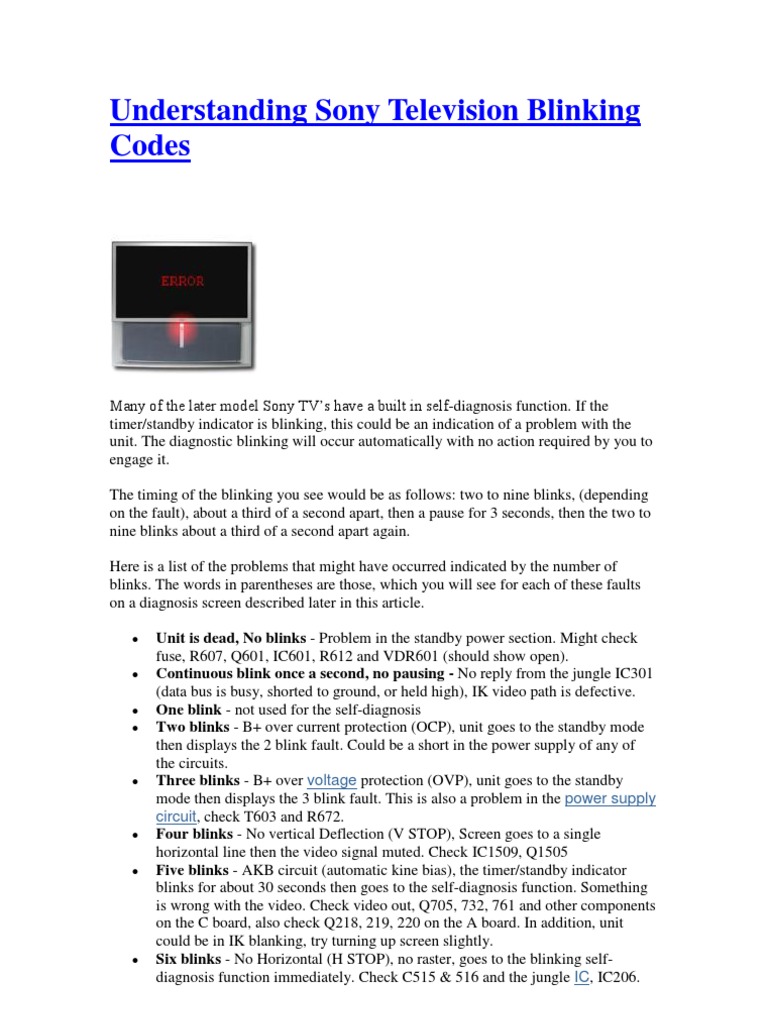 Understanding Sony Television Blinking Codes Power Supply Computer