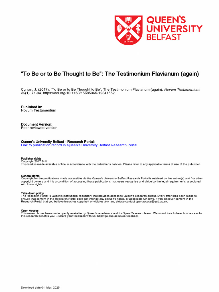 Testimonium Flavianum Analysis | PDF | Paul The Apostle | Epistle To ...