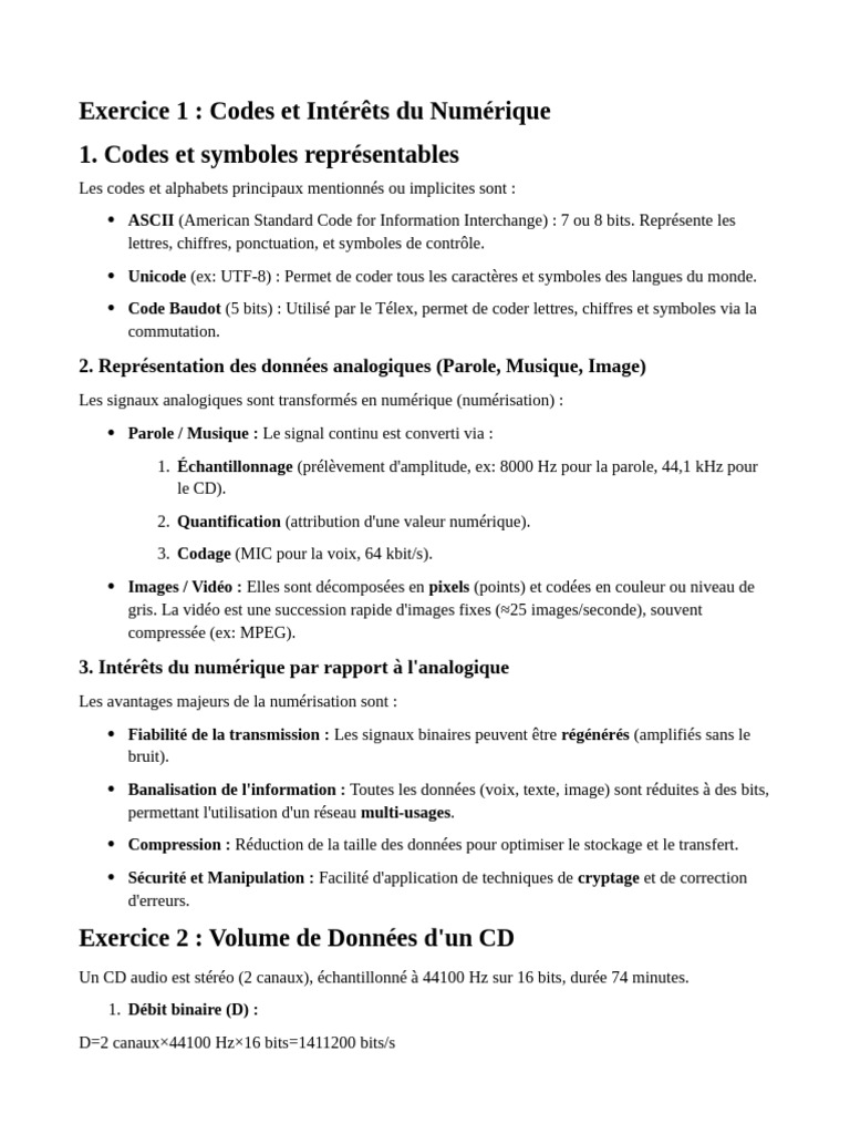 Codes et Avantages du Numérique | PDF | Compression de données | Vidéo