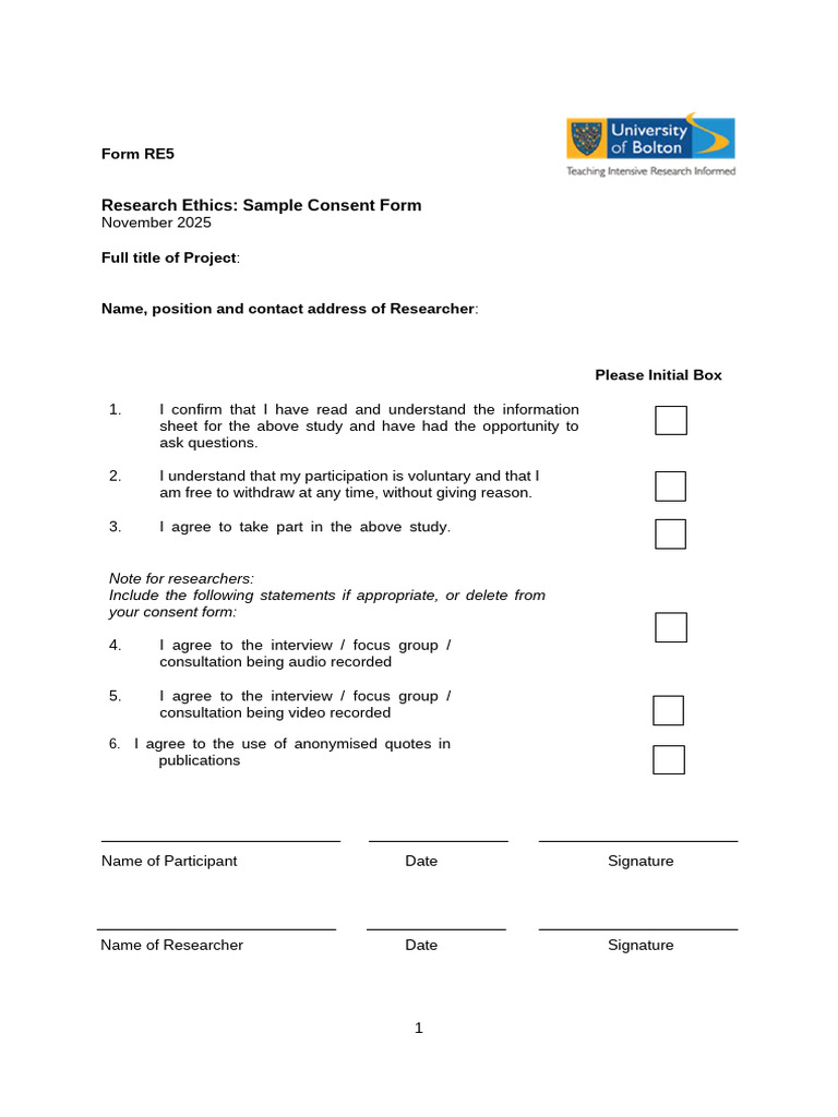 RE5 Sample Consent Form Nov 2025 | PDF