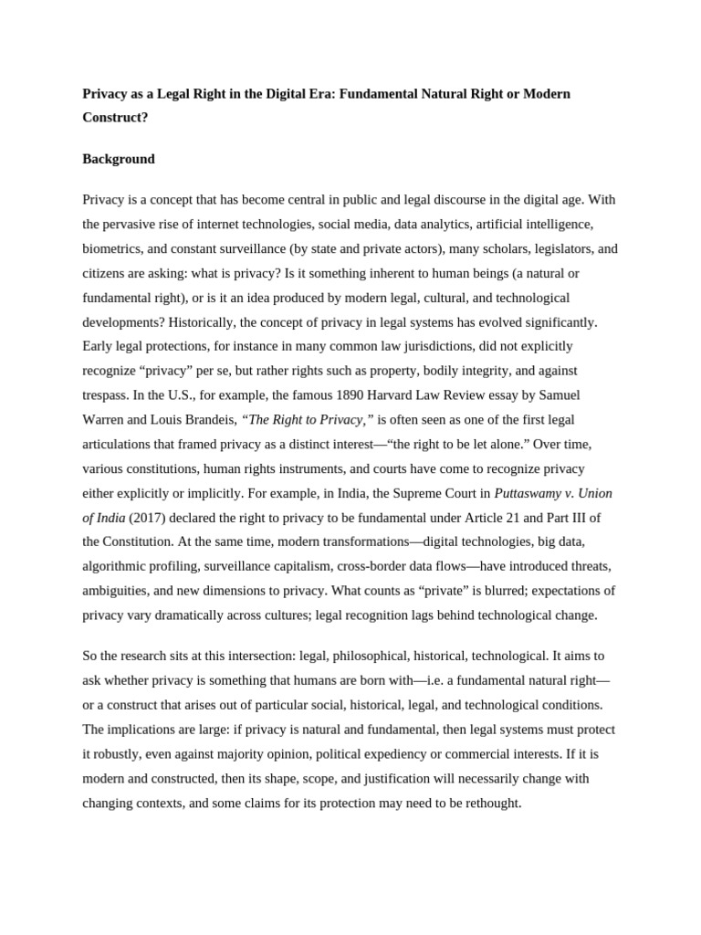 Privacy: Natural Right or Modern Construct? | PDF | Privacy | Right To ...