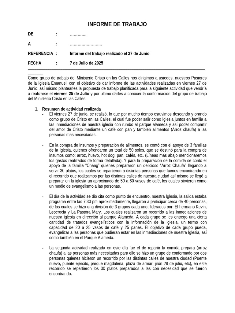 Informe de Actividades del Ministerio Cristo | PDF