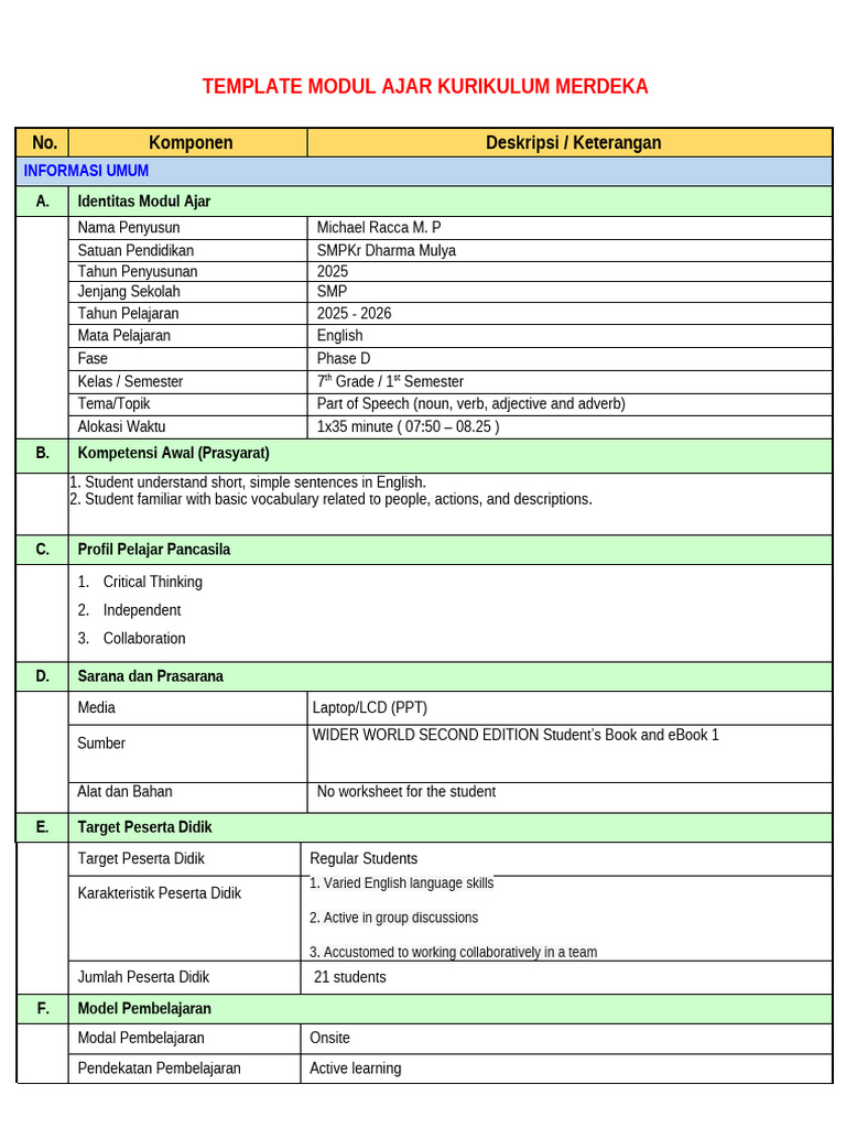 (7c) Meeting 1 Template Modul Michael Racca PLP 2 - For Merge[1] | PDF ...