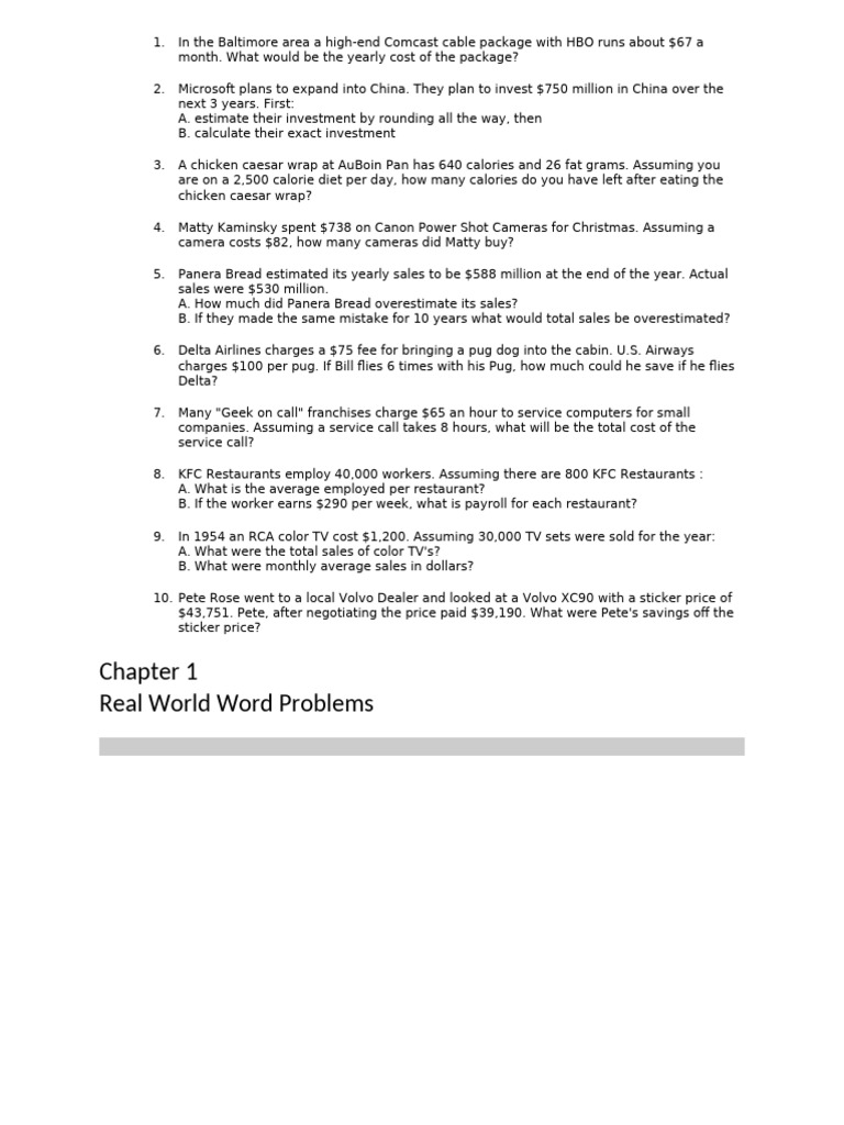 Real World Math Word Problems Explained | PDF