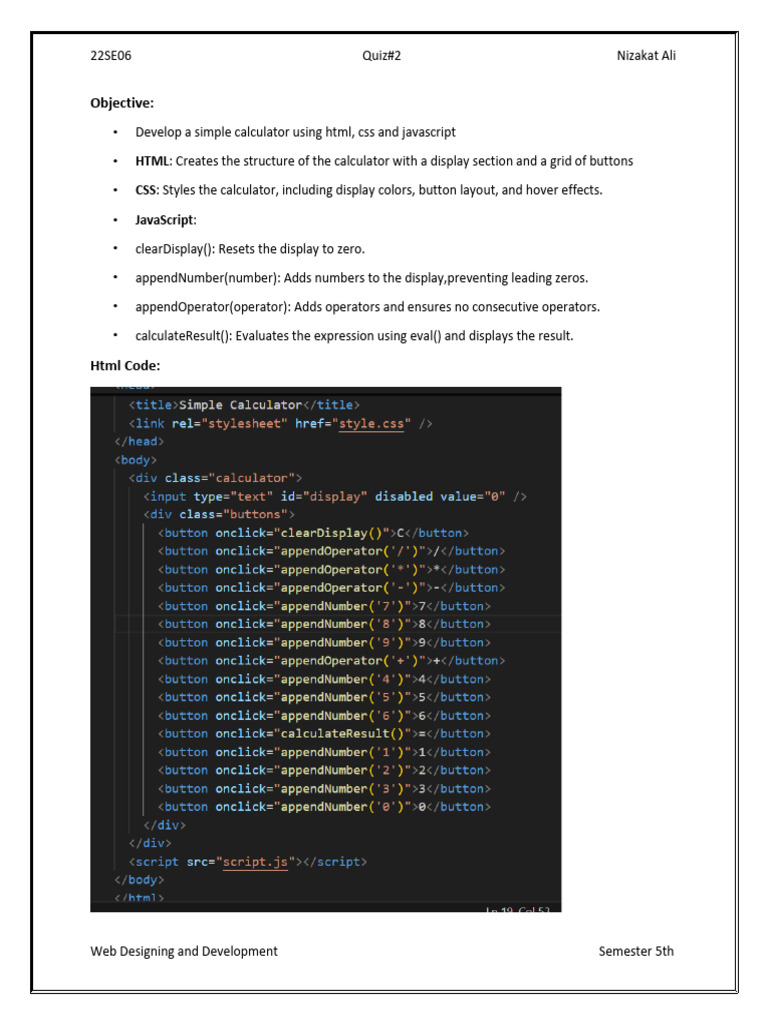 Simple Calculator with HTML, CSS, JS | PDF