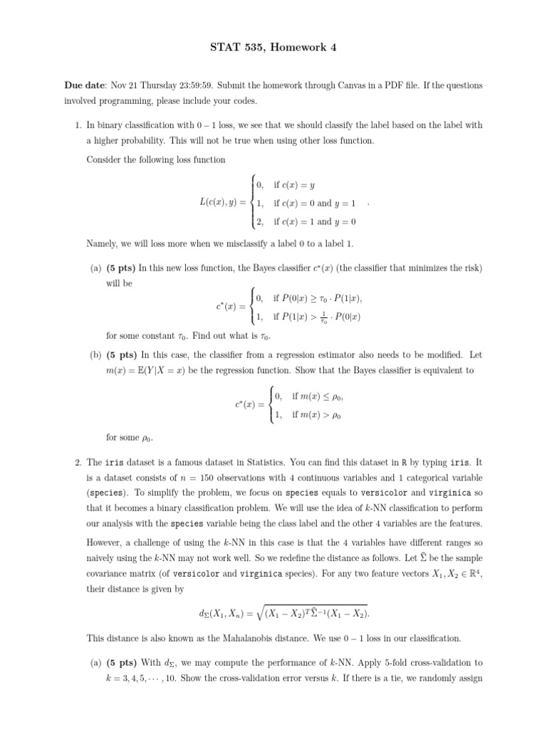 hw4 | PDF | Statistical Classification | Cross Validation (Statistics)