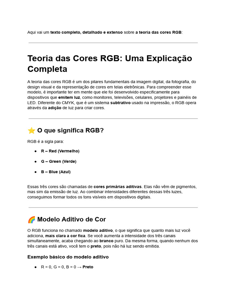 Teoria das Cores RGB Explicada | PDF | Modelo de cores RGB | Cor