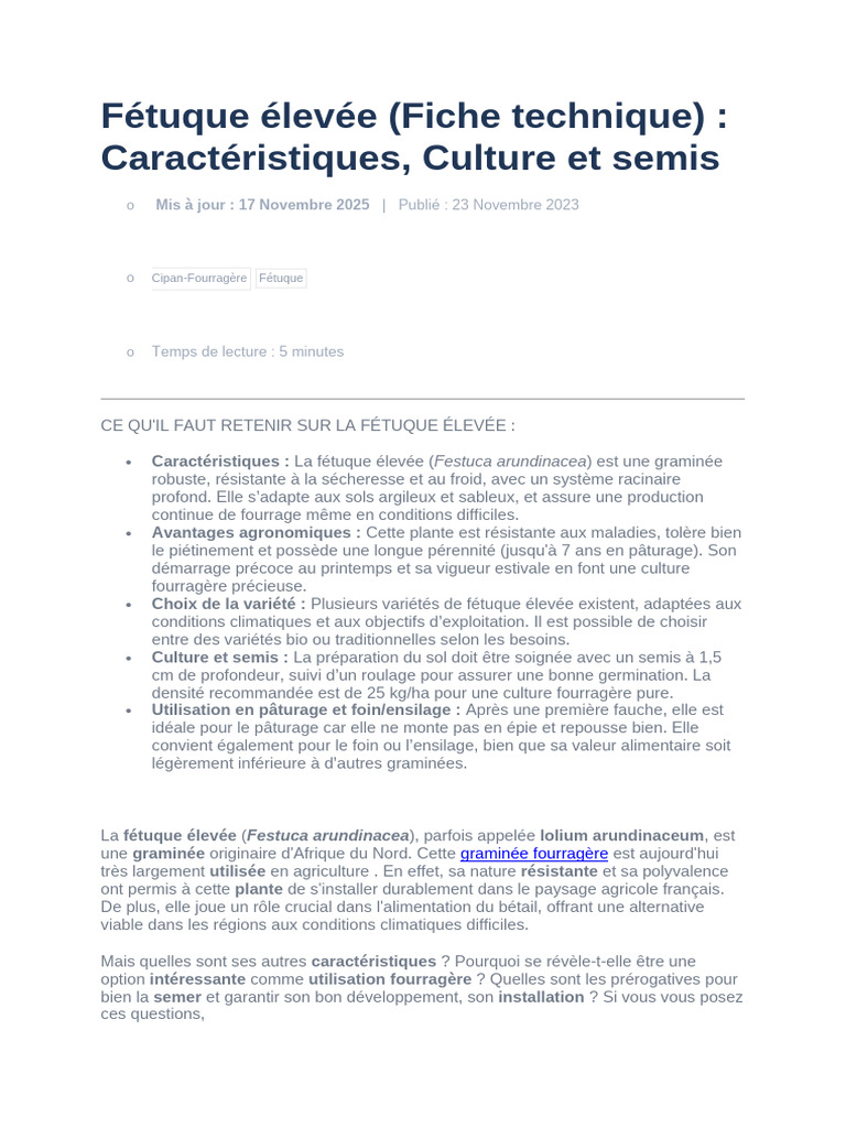 Fétuque Élevée : Culture et Avantages | PDF | Fourrage | Botanique