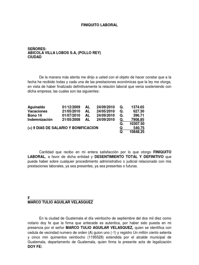 Finiquito Laboral | PDF | Finanzas y dinero