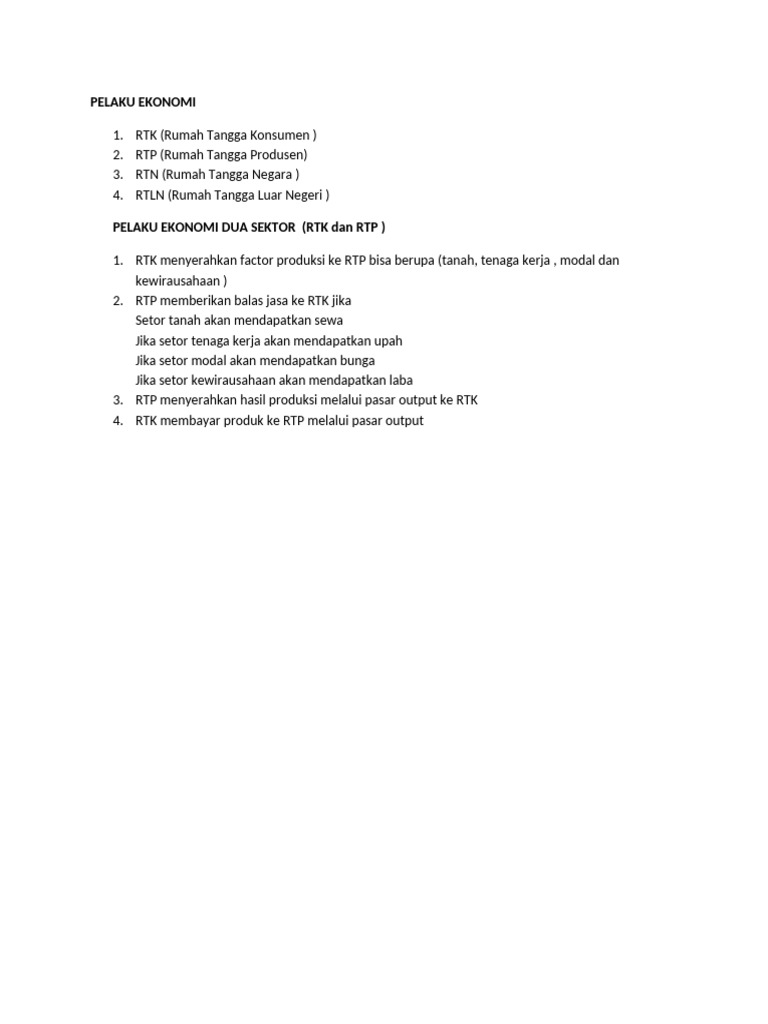 Pelaku Ekonomi: RTK dan RTP | PDF