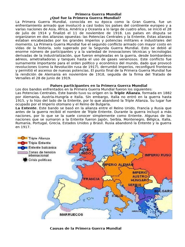 Causas y consecuencias de la Primera Guerra Mundial | PDF | Primera ...