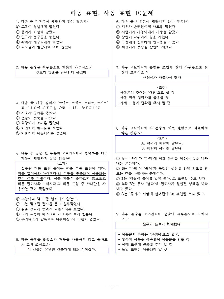 피동+표현+사동+표현+10문제 hwp | PDF