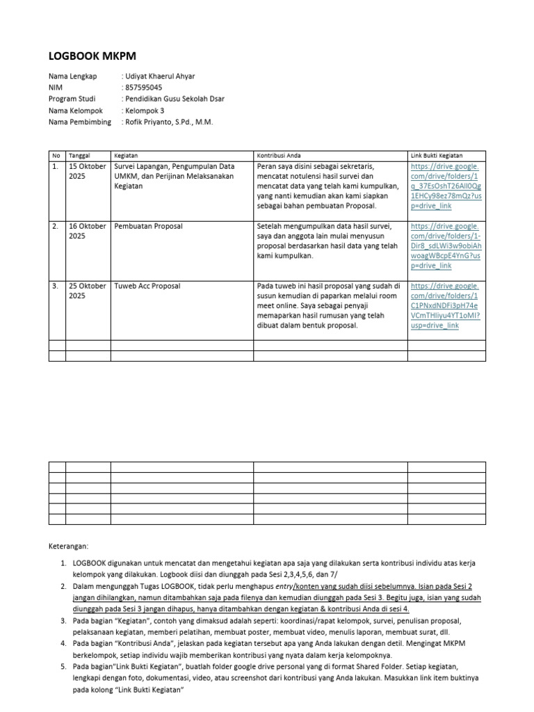 Logbook Kegiatan MKPM Pendidikan Gusu | PDF
