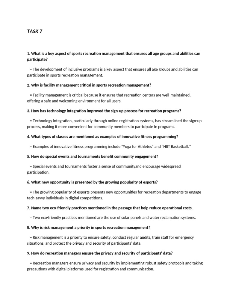 Inclusive Sports Recreation Management | PDF