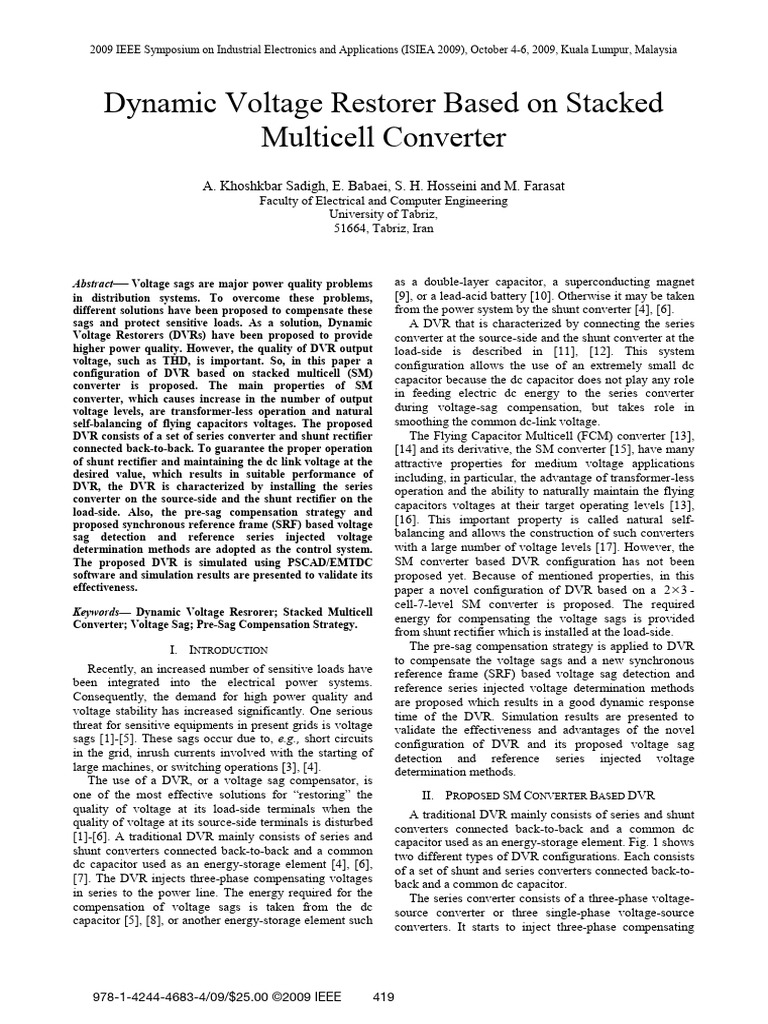 Dynamic Voltage Restorer Based On Stacked Multicell Converter | PDF ...