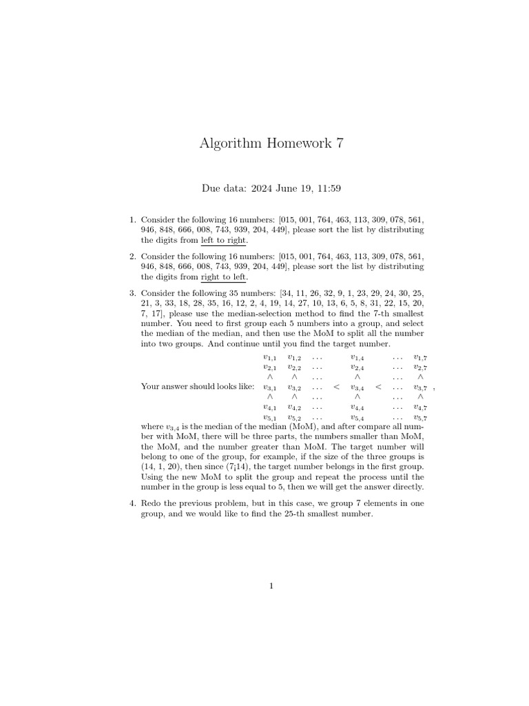 Algorithm Homework: Sorting & Selection | PDF