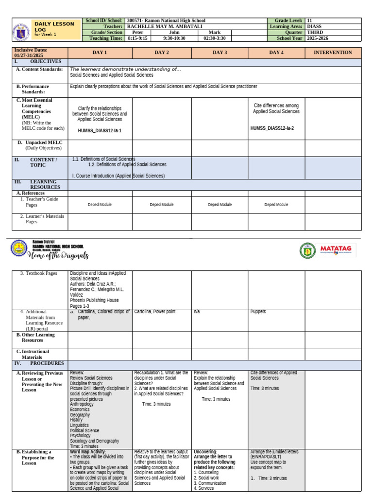 DIASS Lesson Plan for Grade 11 | PDF | Social Sciences | Science