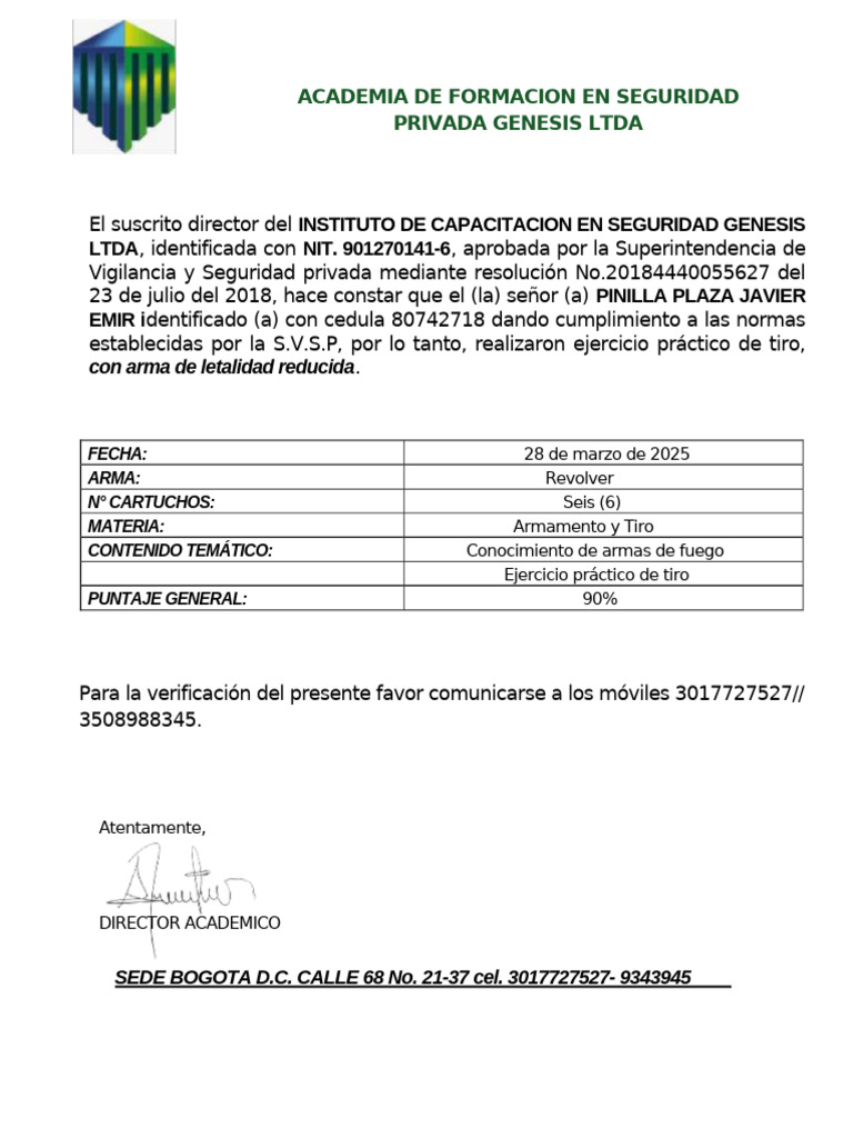 Certificación en Tiro de Seguridad Privada | PDF