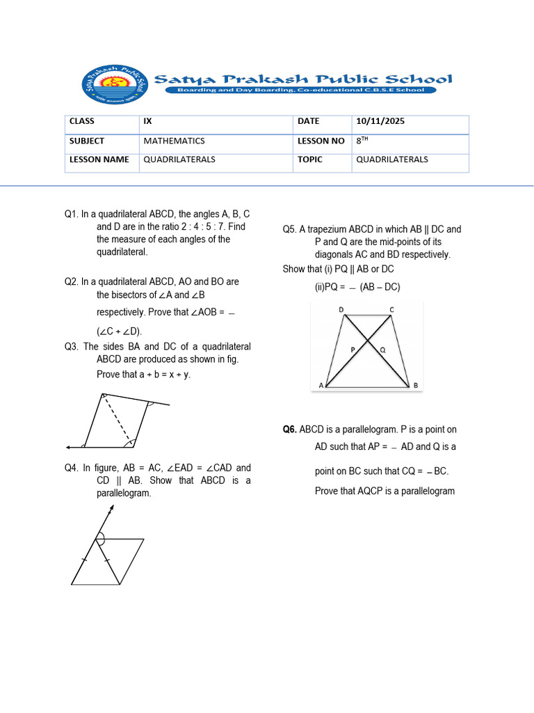Ws 9th Quadrilaterals Spps | PDF