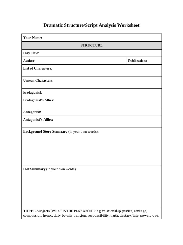 Dramatic Structure Script Analysis Worksheet 2024 | PDF | Social Psychology