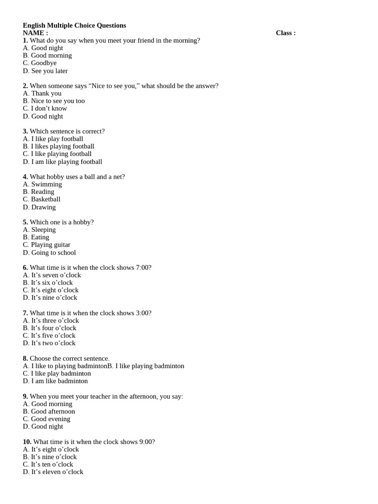 English MCQs for Language Practice | PDF