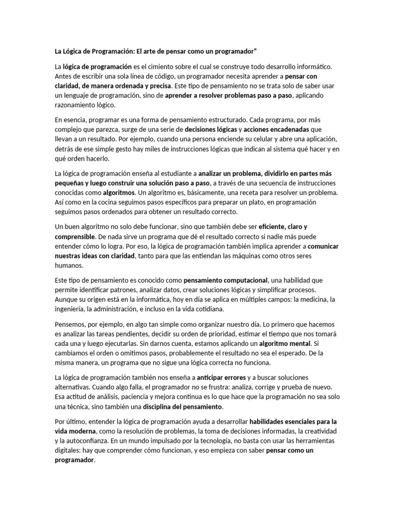 Lógica de Programación: Pensamiento Estructurado | PDF | Pensamiento ...